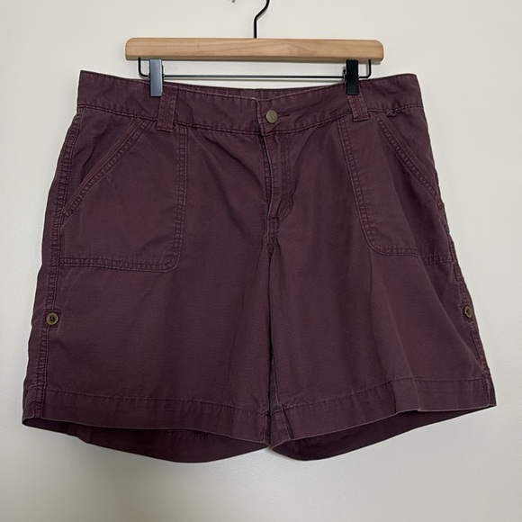 Carhartt El Paso Shorts Women’s Cotton Relaxed Fit Roll Tab Burgundy Size 16 - Picture 1 of 14
